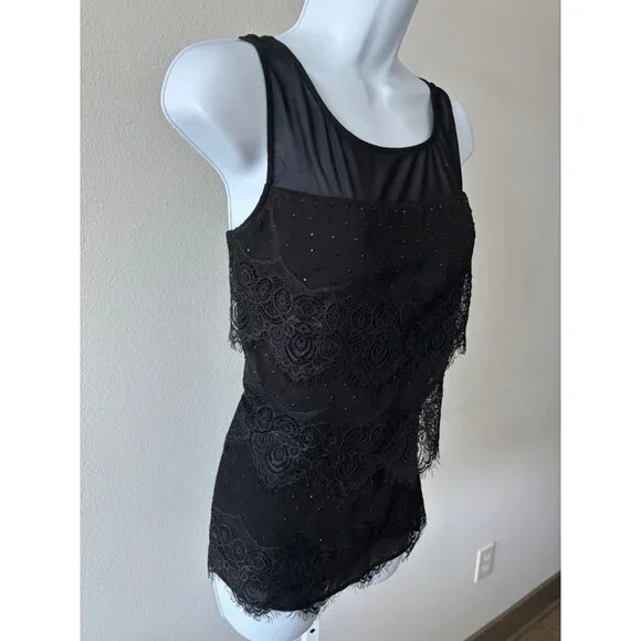WHBM Top 10 Black Lace Mesh Beaded Sleeveless Whimsigoth Dark Fairycore Romantic - Picture 10 of 13